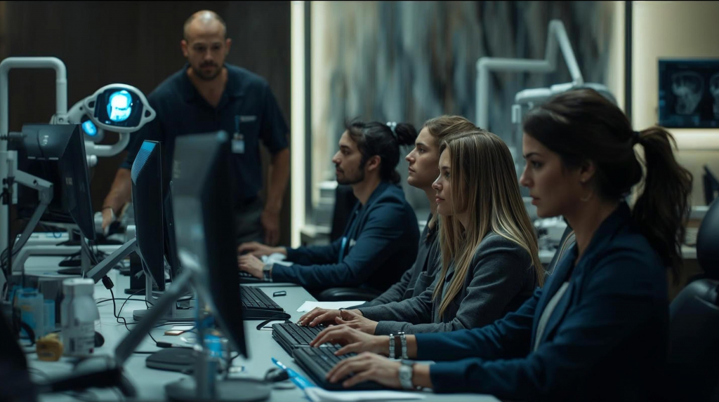 Las Vegas dental office staff receiving IT support at computer workstations