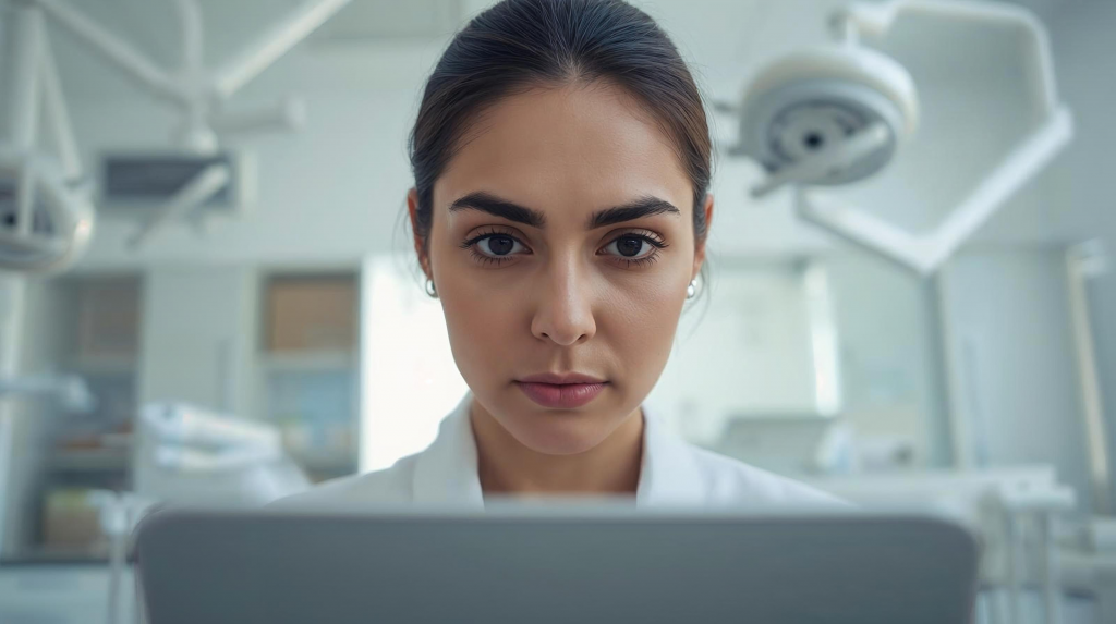 Las Vegas dentist reviewing HIPAA-compliant IT support and patient data security in a dental practice.