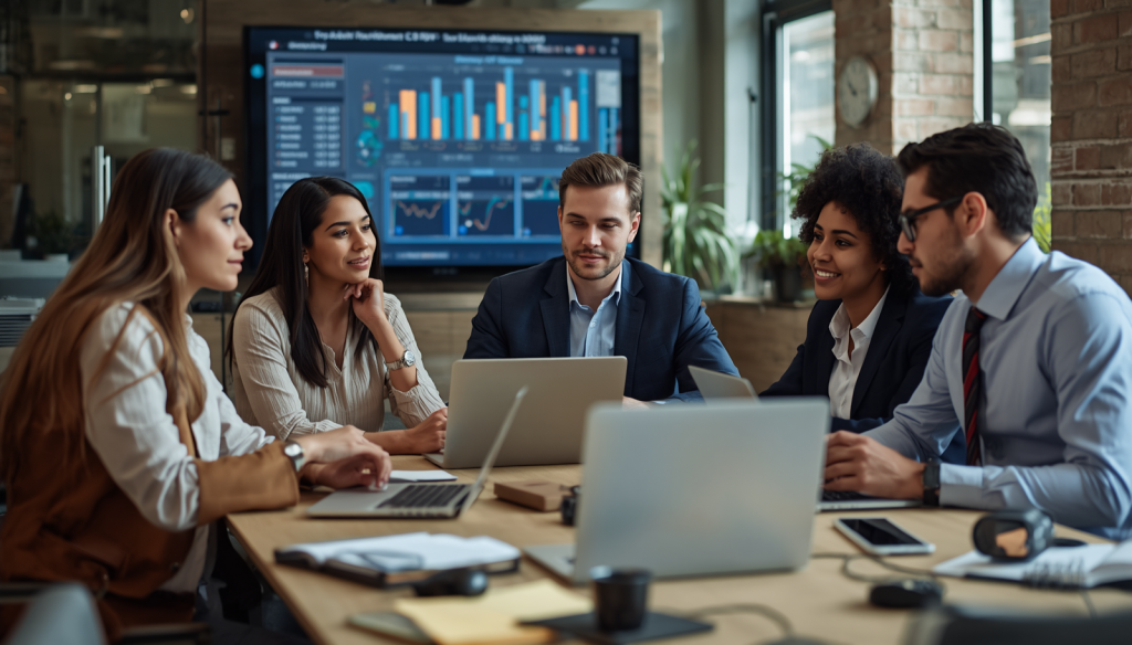 Nonprofit team meeting with IT provider to review technology dashboards