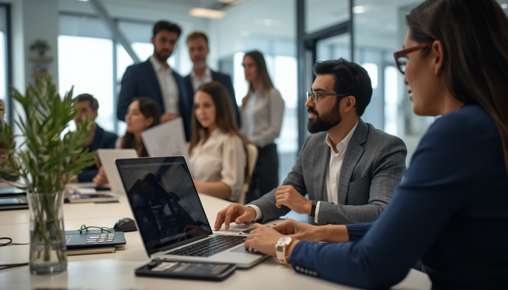 Las Vegas business team meeting in a modern office to review IT support services and managed IT costs
