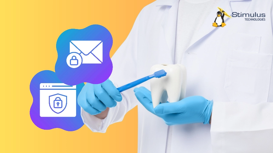Illustration of dental care and email security representing Gmail HIPAA compliance for dental offices